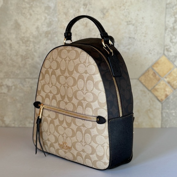 Coach Jordyn Medium Signature Backpack Light Khaki/Brown Multi - Picture 1 of 13